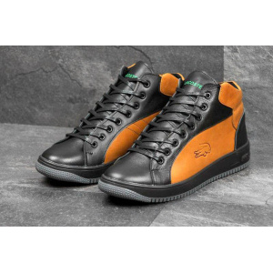 Мужские ботинки Lacoste зимние черные с рыжим