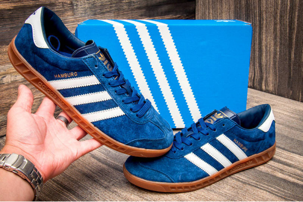 Мужские кроссовки Adidas Hamburg синие с белым