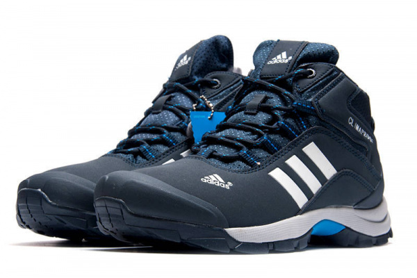 Мужские высокие кроссовки на меху Adidas Climaproof High синие с голубым