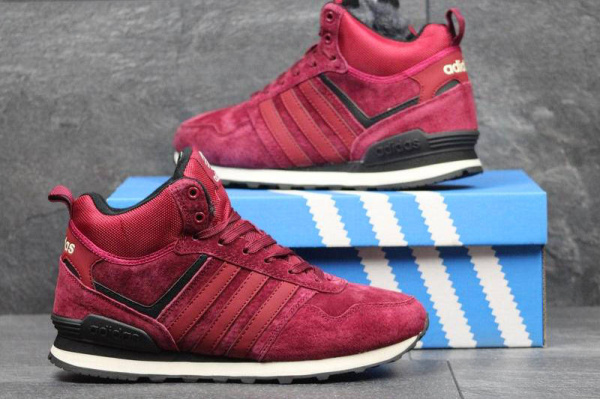 Мужские высокие кроссовки на меху Adidas Neo 10K High бордовые