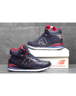 Мужские высокие кроссовки на меху New Balance 696 Mid-Cut темно-синие с красным