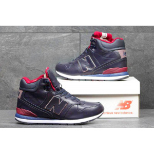 Мужские высокие кроссовки на меху New Balance 696 Mid-Cut темно-синие с красным