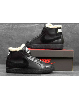 Мужские высокие кроссовки на меху Nike Blazer Mid черные