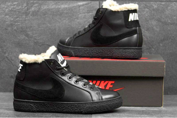Мужские высокие кроссовки на меху Nike Blazer Mid черные