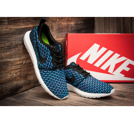 Мужские кроссовки Adidas Nike Roshe Run Flyknit синие с черным