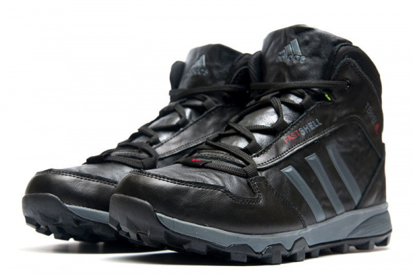Мужские высокие кроссовки на меху Adidas TERREX FastShell черные с серым