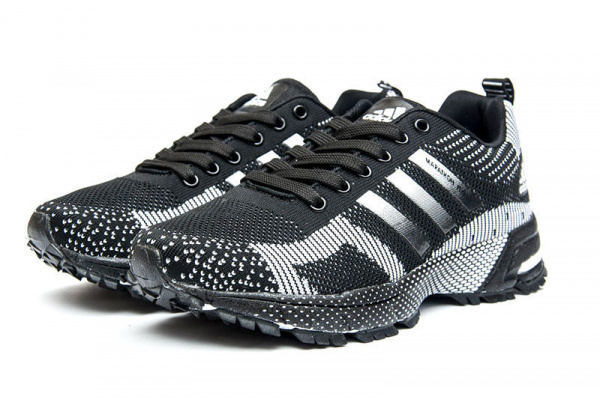 Женские кроссовки Adidas Marathon Flyknit черные с белым
