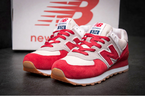 Женские кроссовки New Balance 574 бежевые с красным
