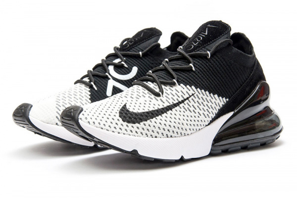 Мужские кроссовки Nike Air Max 270 Flyknit белые с черным
