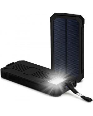 Повербанк на солнечной батарее 20000 mAh с фонариком черный