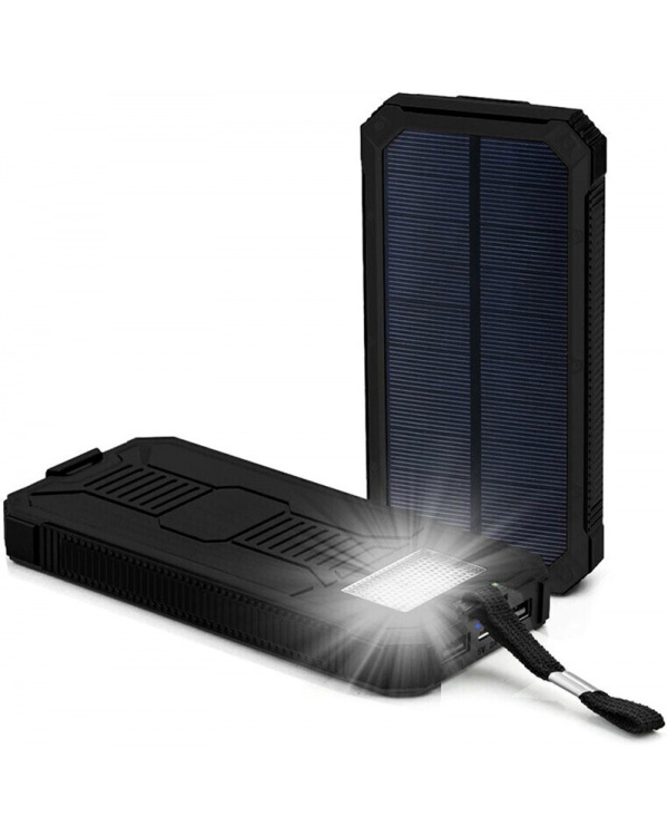 Повербанк на солнечной батарее 20000 mAh с фонариком черный