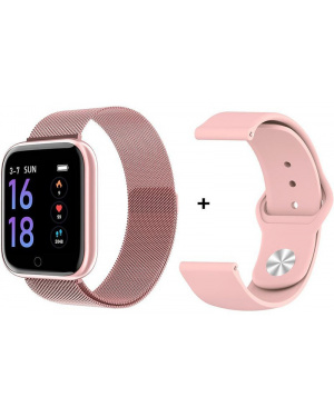 Смарт часы T80 Pink (2 ремешка)