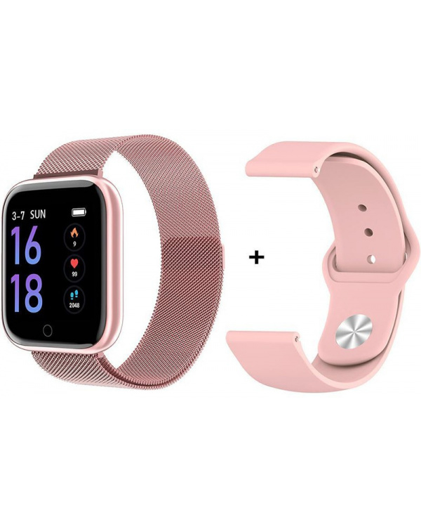Смарт часы T80 Pink (2 ремешка)