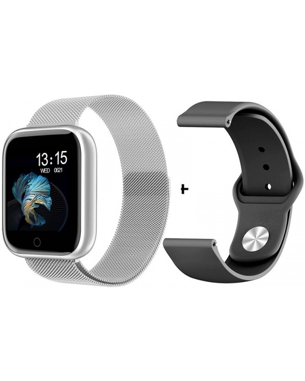 Смарт часы T80 Silver (2 ремешка)